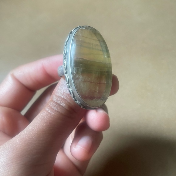 Vintage stone 925 marked sterling silver ring yellow - Picture 5 of 8